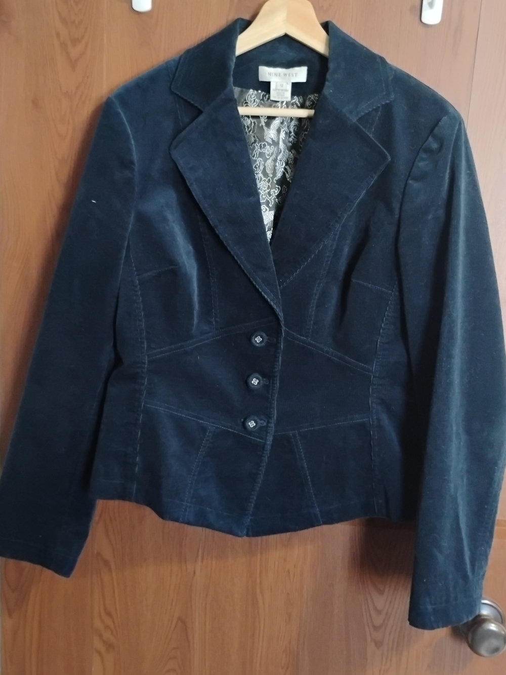Nine West Dark Navy Velvet Tailored Blazer